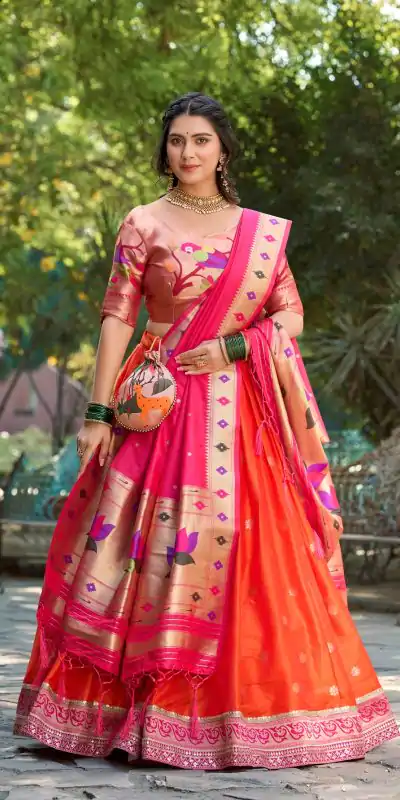 LNB 2005 Orange Jacquard Silk Weaving Zari Lehenga Choli Festive Party Wedding, Events etc. Delivery 4-6 Working Days @3499/- | Lehenga, Bollywood Lehenga, Creative Lehenga, Designer Lehenga, Embroidered Lehenga, Party Wear Lehenga