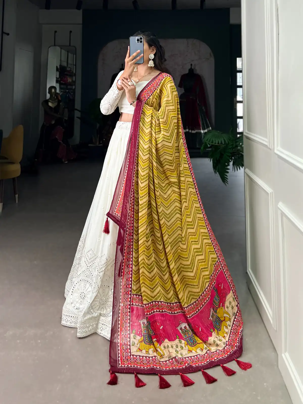 LNB 1500 White Color Georgette Lucknowi Paper Mirror Lehenga Choli Festive Party Wedding, Events etc. Delivery 4-6 Working Days @3499/- | Lehenga, Bollywood Lehenga, Creative Lehenga, Designer Lehenga, Embroidered Lehenga, Party Wear Lehenga