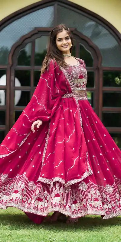 Aglow Rani Color Embroidery Georgette Sequence Lehenga Choli