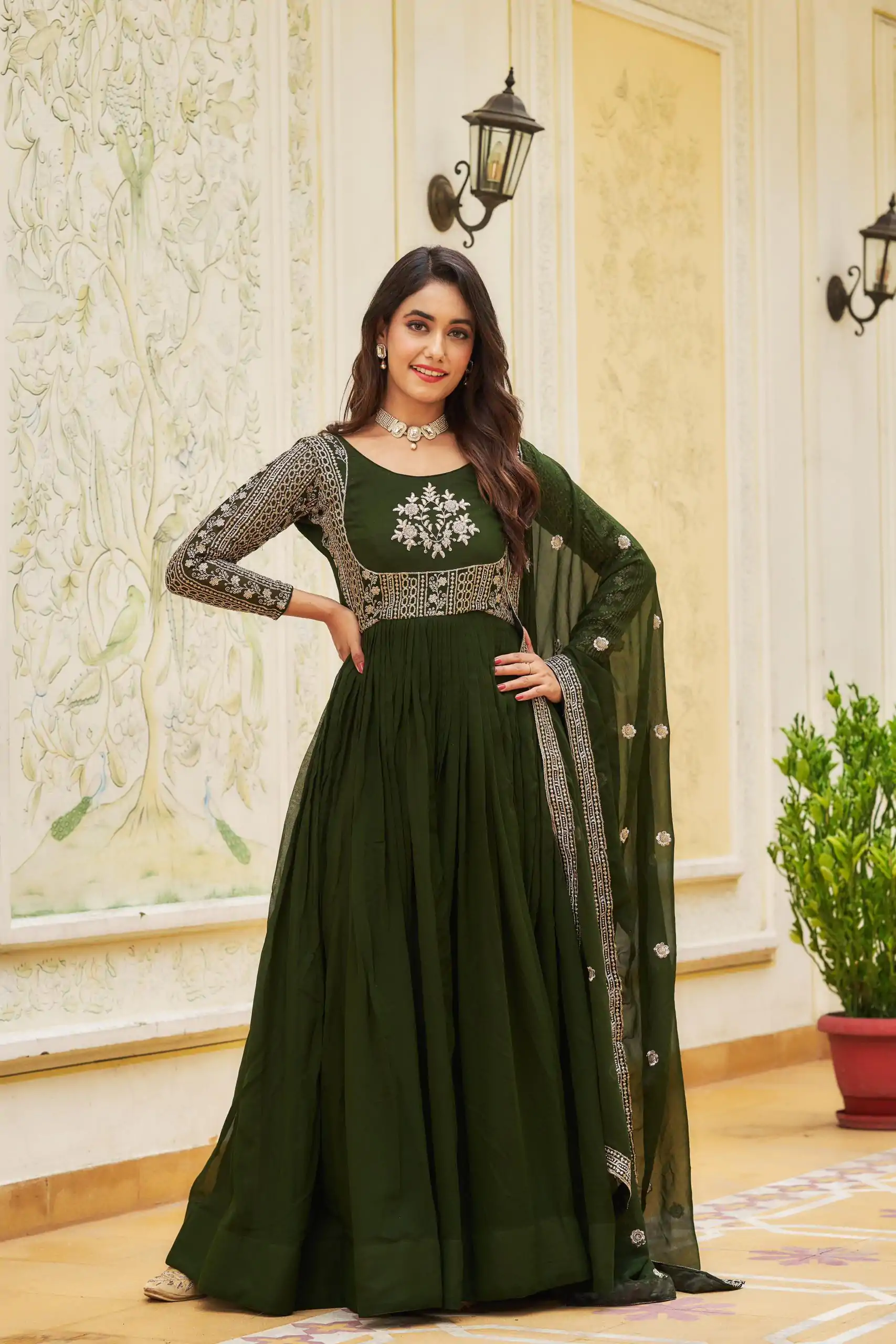 Artfully Green Color Georgette Sequence Embroidery Gown