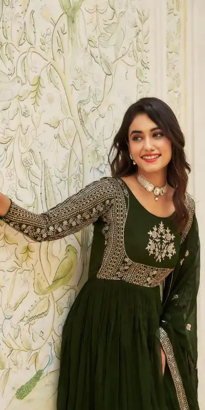 Artfully Green Color Georgette Sequence Embroidery Gown