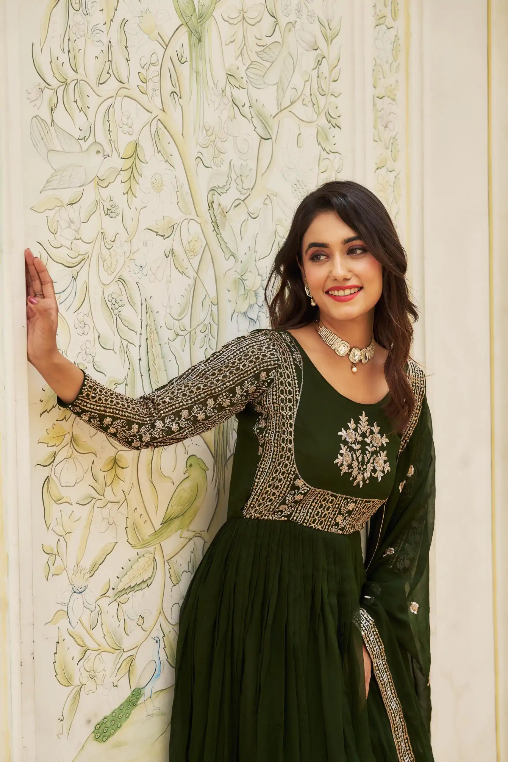 Artfully Green Color Georgette Sequence Embroidery Gown