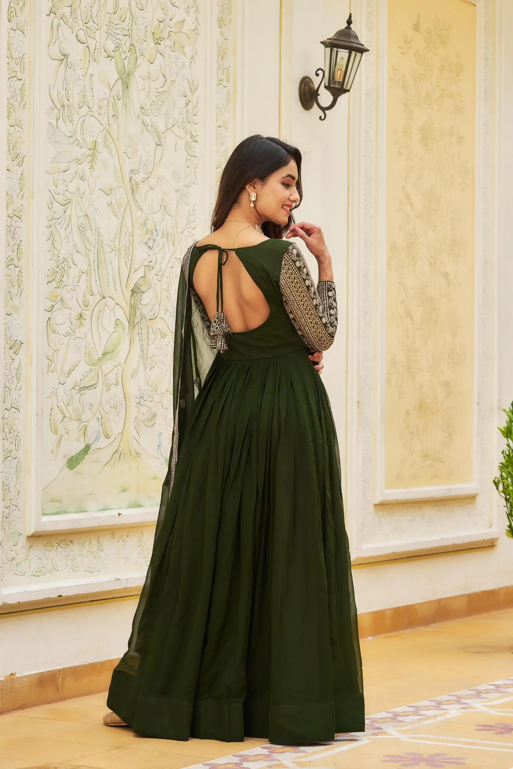 Artfully Green Color Georgette Sequence Embroidery Gown