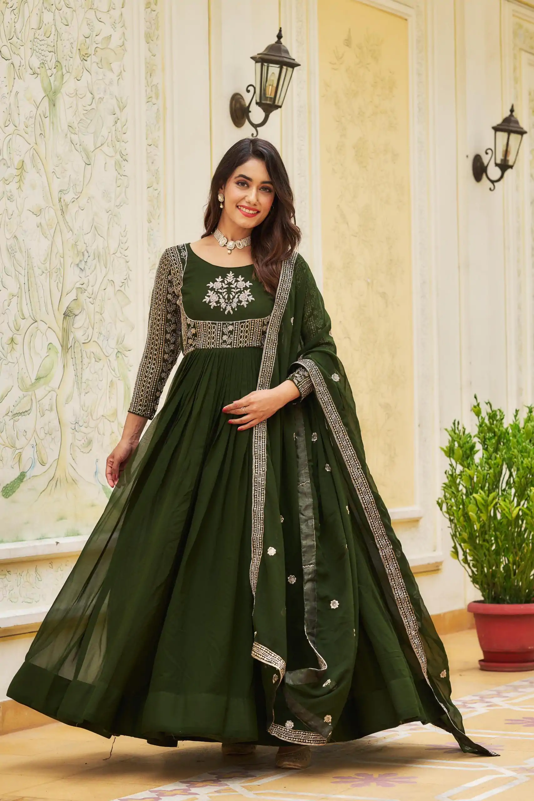 Artfully Green Color Georgette Sequence Embroidery Gown
