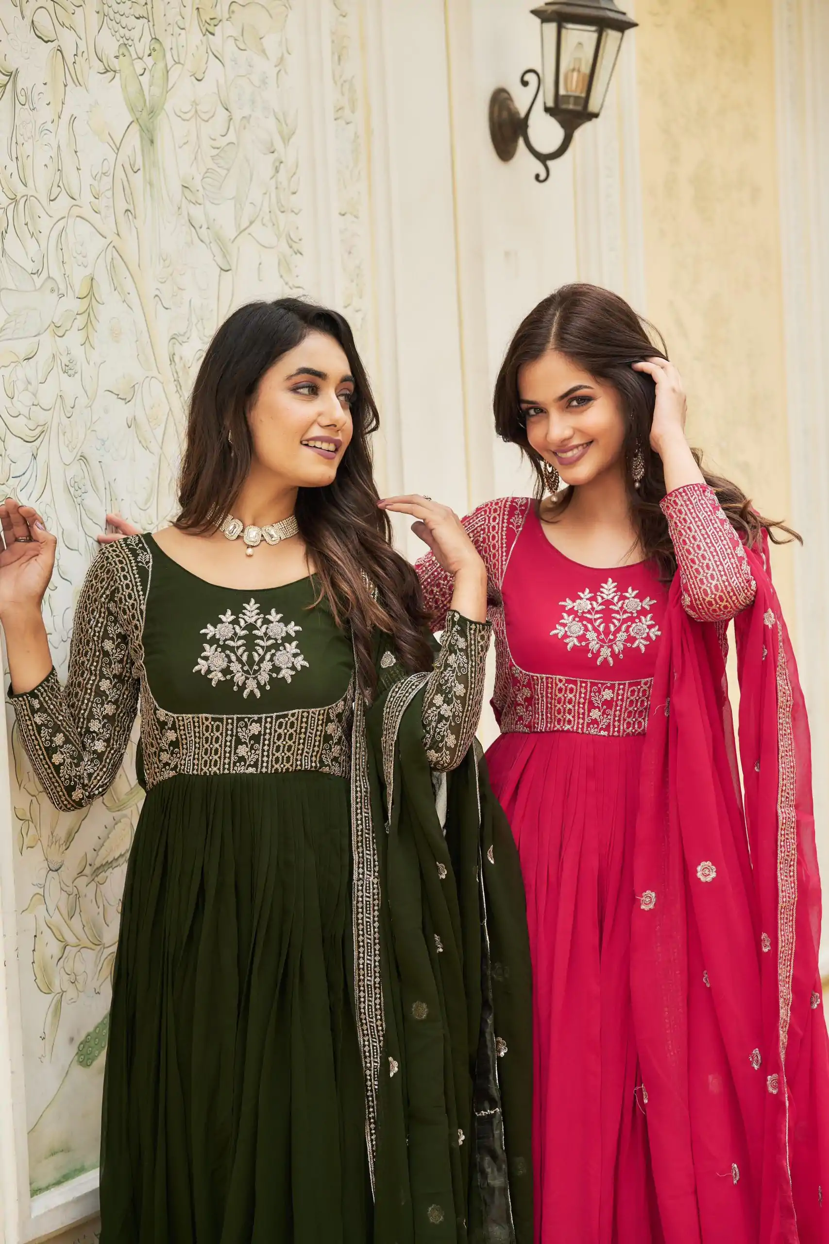 Artfully Green Color Georgette Sequence Embroidery Gown