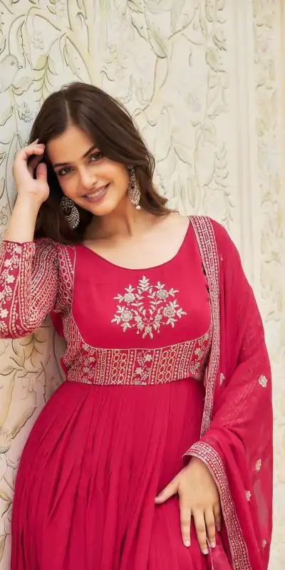 Artfully Pink Color Georgette Sequence Embroidery Gown