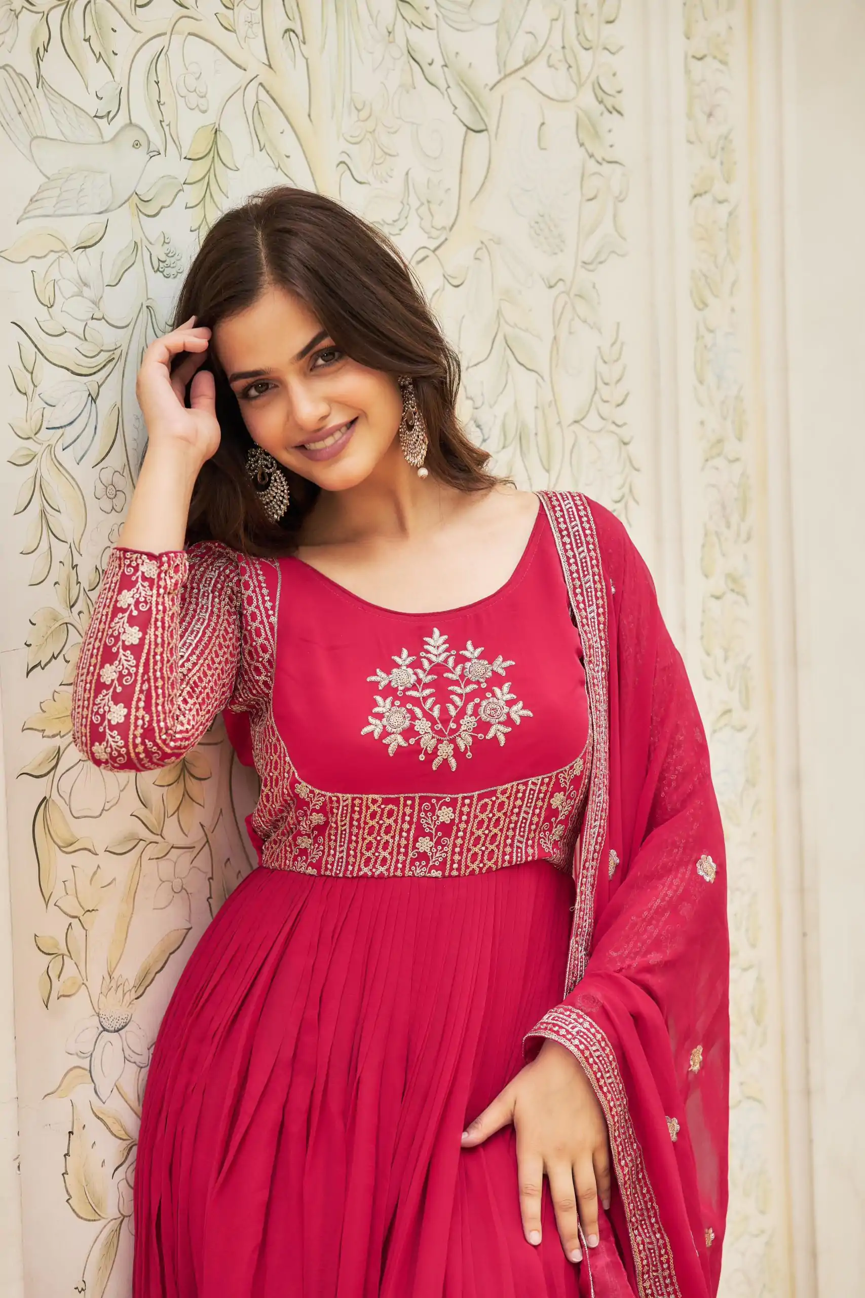 Artfully Pink Color Georgette Sequence Embroidery Gown
