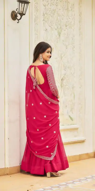 Artfully Pink Color Georgette Sequence Embroidery Gown