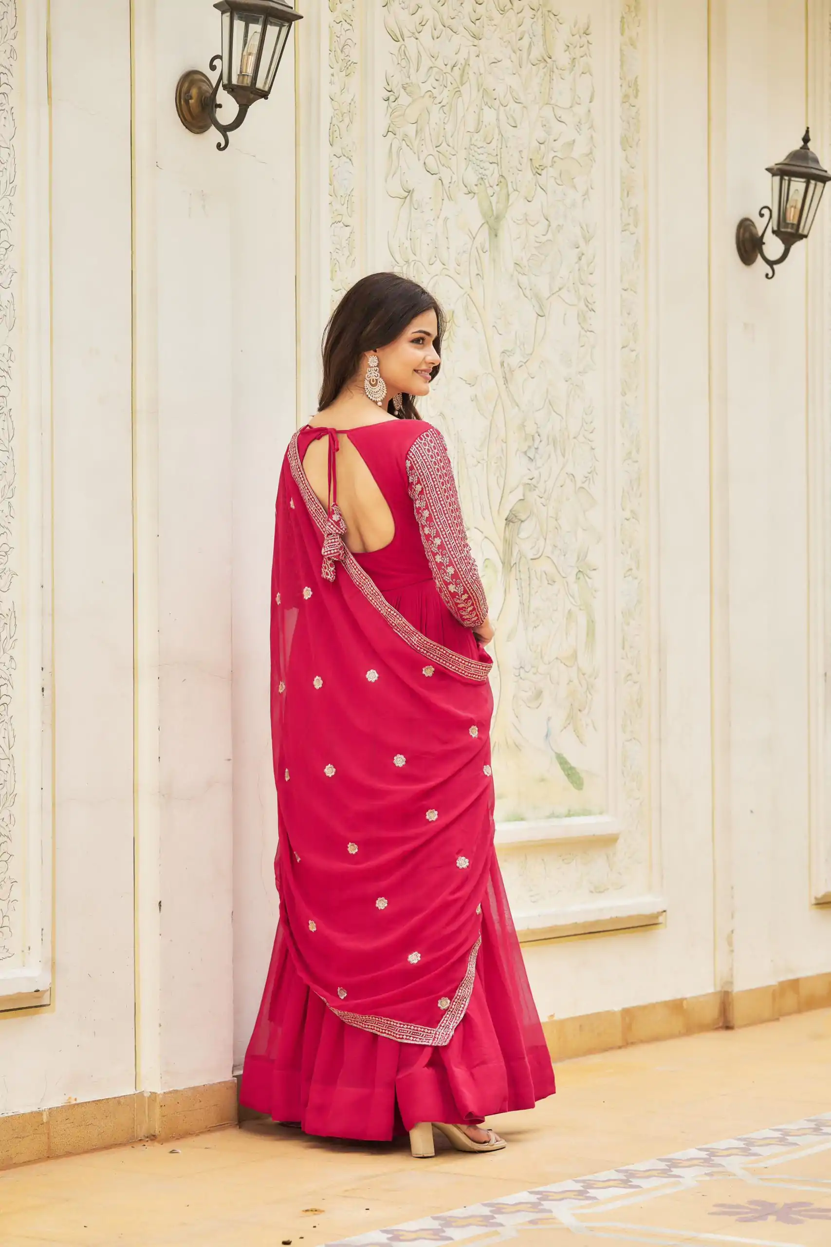 Artfully Pink Color Georgette Sequence Embroidery Gown