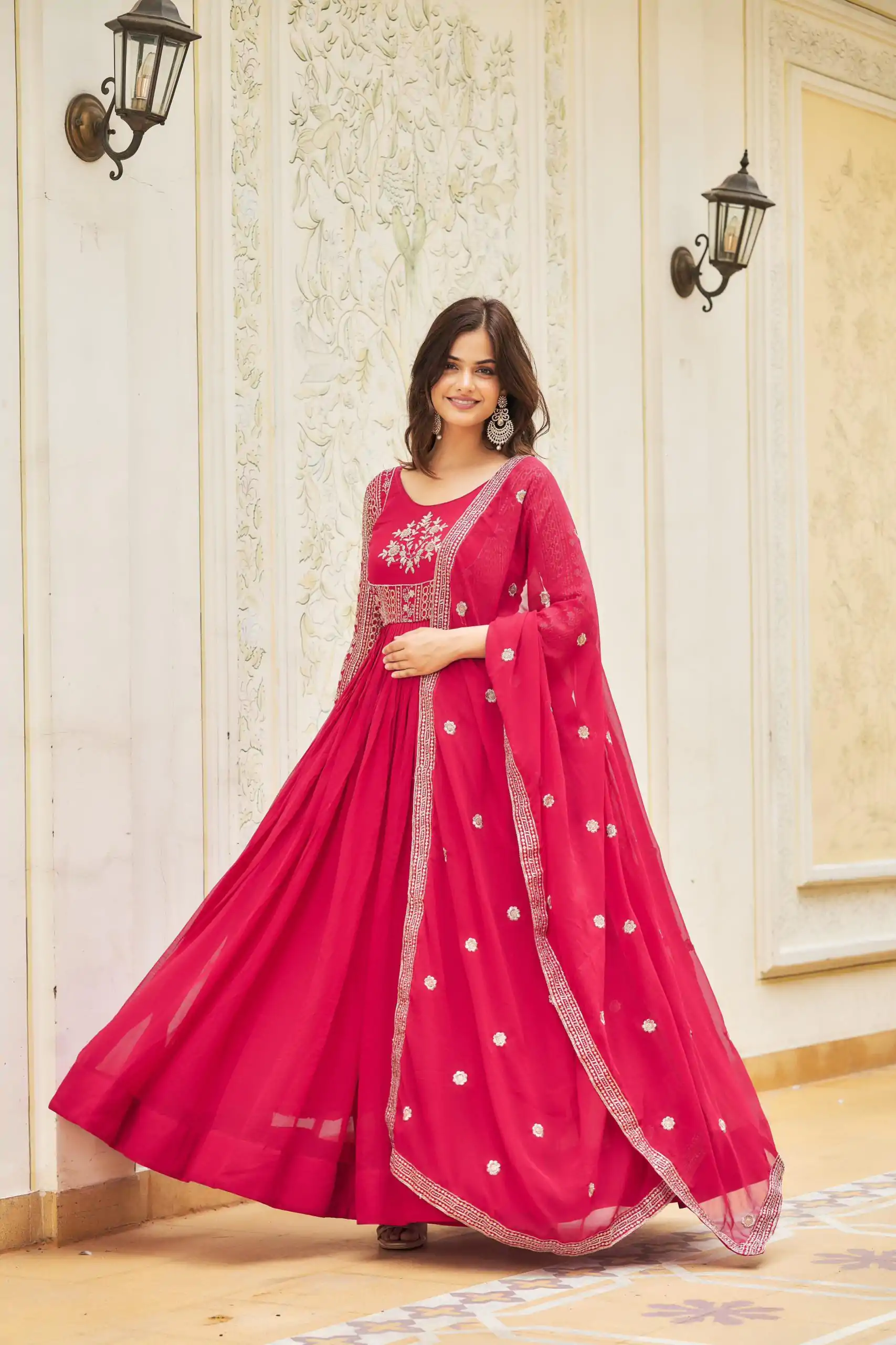 Artfully Pink Color Georgette Sequence Embroidery Gown