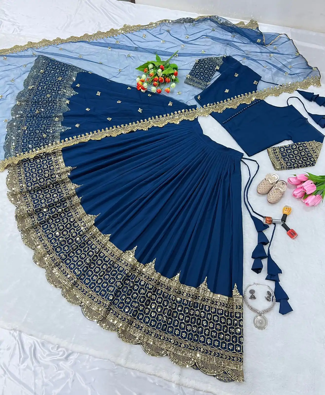 ZF 204 Royal Blue Color Faux Georgette Heavy Embroidery Sequence Work Lehenga Choli Wedding, Party, Events Etc. Expected Delivery 4-6 Working Days 1899/- | Lehenga, Bollywood Lehenga, Creative Lehenga, Designer Lehenga, Embroidered Lehenga, Party Wear Lehenga