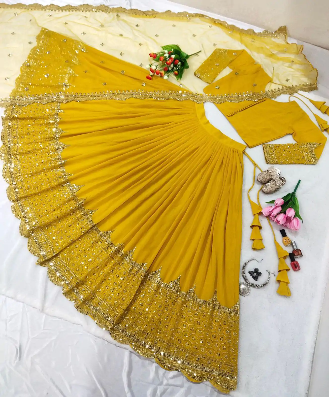 ZF 204 Yellow Color Faux Georgette Heavy Embroidery Sequence Work Lehenga Choli Wedding, Party, Events Etc. Expected Delivery 4-6 Working Days 1899/- | Lehenga, Bollywood Lehenga, Creative Lehenga, Designer Lehenga, Embroidered Lehenga, Party Wear Lehenga