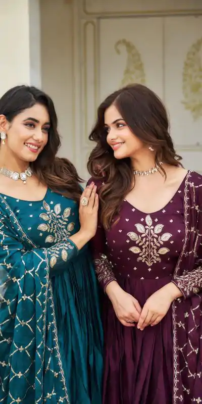 Majestic Purple Color Rangoli Sequence Embroidery Gown