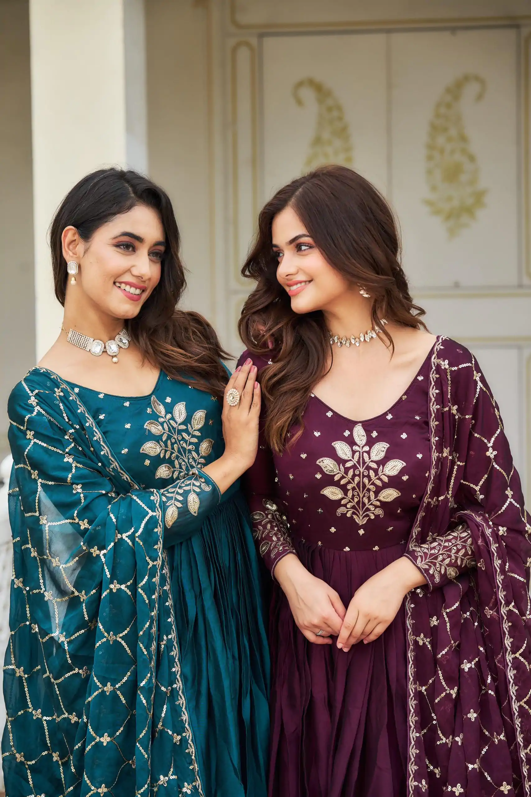 Majestic Purple Color Rangoli Sequence Embroidery Gown