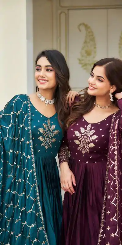 Majestic Purple Color Rangoli Sequence Embroidery Gown