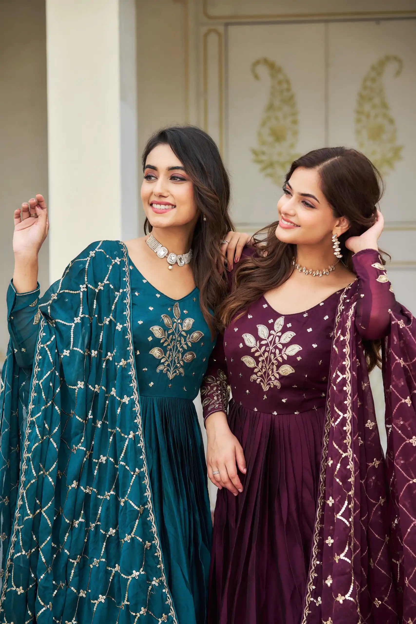 Majestic Purple Color Rangoli Sequence Embroidery Gown