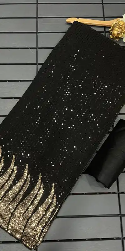 Nice Black Color Full Saree Of Heavy Quality 60 Gram Georgette Saree