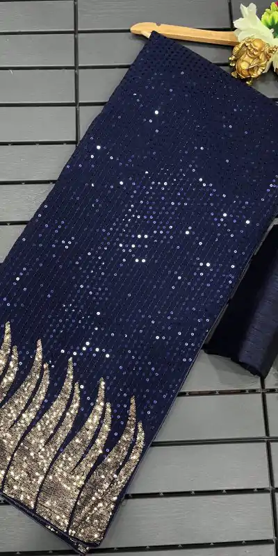 Nice Royal Blue Color Of Heavy Quality 60 Gram Georgette Saree