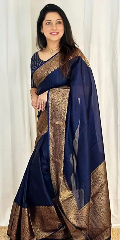 Stylish Navy Blue Color Soft Lichi Silk Cloth Jacquard All Over Saree