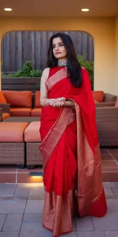 Stylish Red Color Soft Lichi Silk Cloth Jacquard All Over Saree