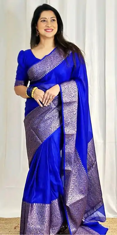 Stylish Royal Blue Color Soft Lichi Silk Jacquard All Over Saree