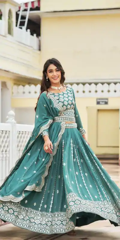 Stylist Blue Color Georgette Sequence Work Lehenga Choli