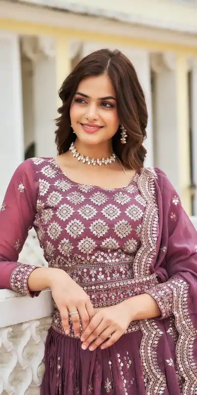 Stylist Purple Color Georgette Sequence Work Lehenga Choli