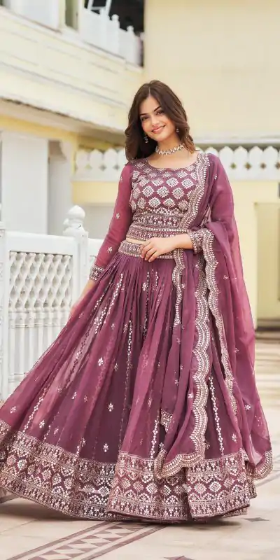 Stylist Purple Color Georgette Sequence Work Lehenga Choli