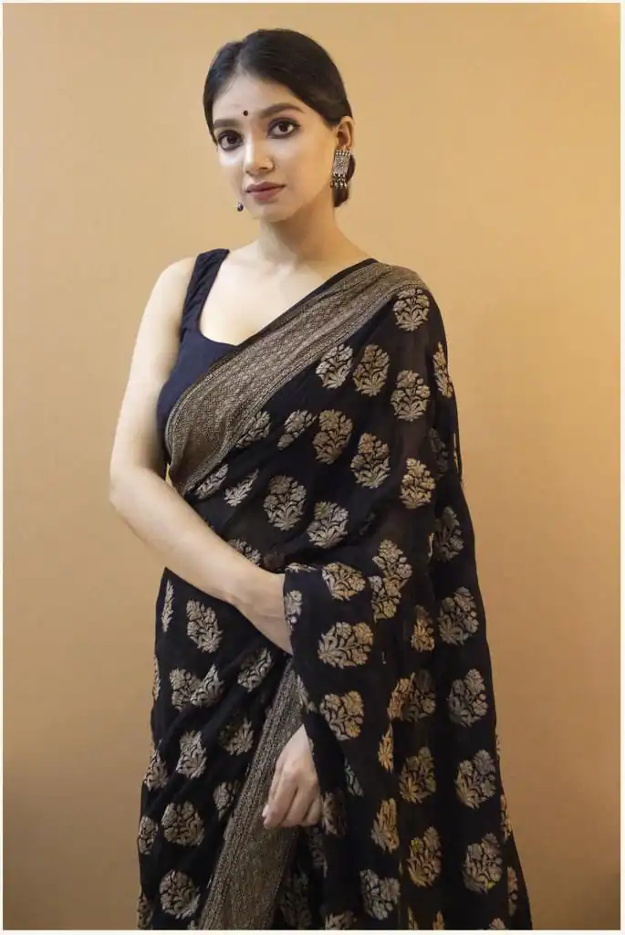 KP 1082 Black Color Soft Lichi Silk Jacquard On All Over Saree Casual, Party Wear, Wedding, Events Etc. Expected Delivery 4-6 Working Days @1399/- | Sarees, Bollywood Sarees, Creative Sarees, Designer Sarees, Embroidered Sarees, Ethnic Saree, Modern Digital sarees, Party Wear Sarees