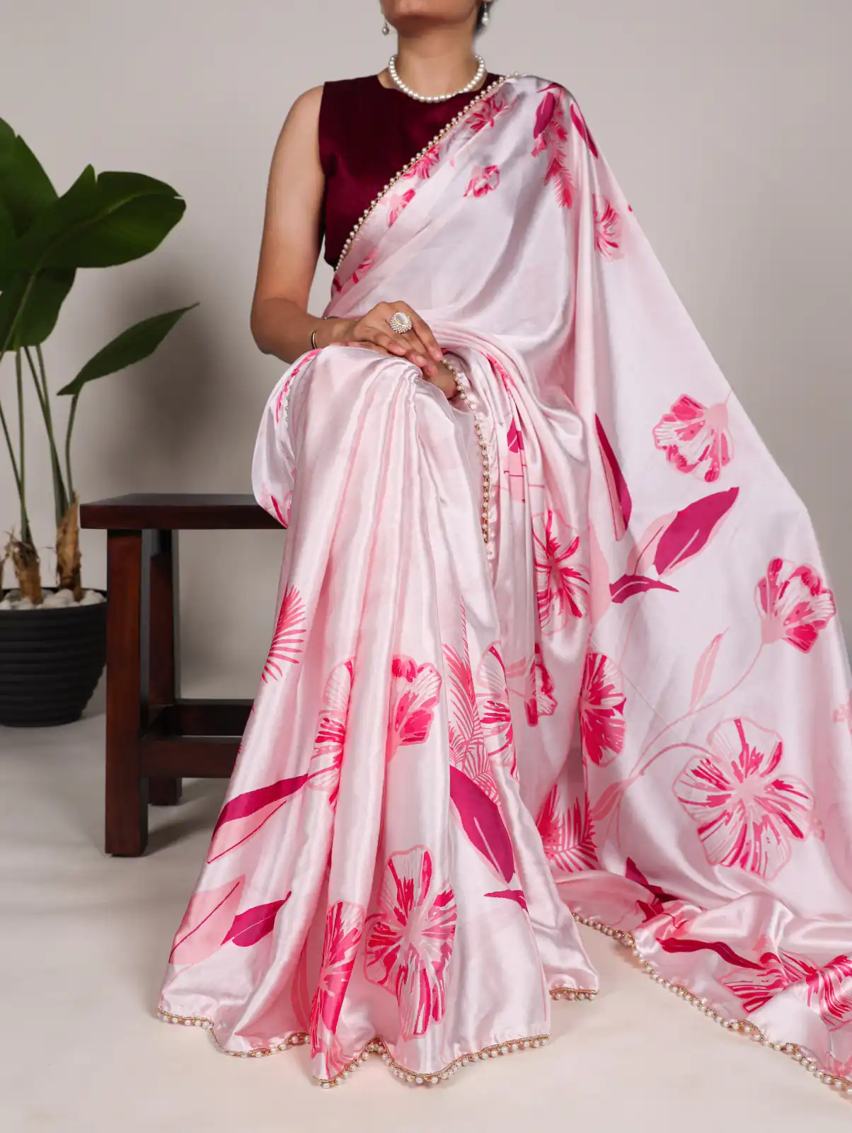 YNF 7028 Light Pink Color Satin Silk Floral Printed Lace Border Saree Casual Party Wear, Wedding, Events Etc. Expected Delivery 4-6 Working Days @1599/- | Sarees, Bollywood Sarees, Creative Sarees, Designer Sarees, Embroidered Sarees, Ethnic Saree, Modern Digital sarees, Party Wear Sarees
