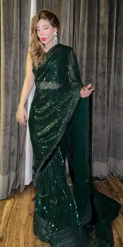 JR-620 Green Sequin Georgette With Embroidery Work Saree Casual, Party Wear, Wedding, Events Etc.4-6 Working Days @ 1748/- only | Sarees, Bollywood Sarees, Creative Sarees, Designer Sarees, Embroidered Sarees, Ethnic Saree, Modern Digital sarees, Party Wear Sarees