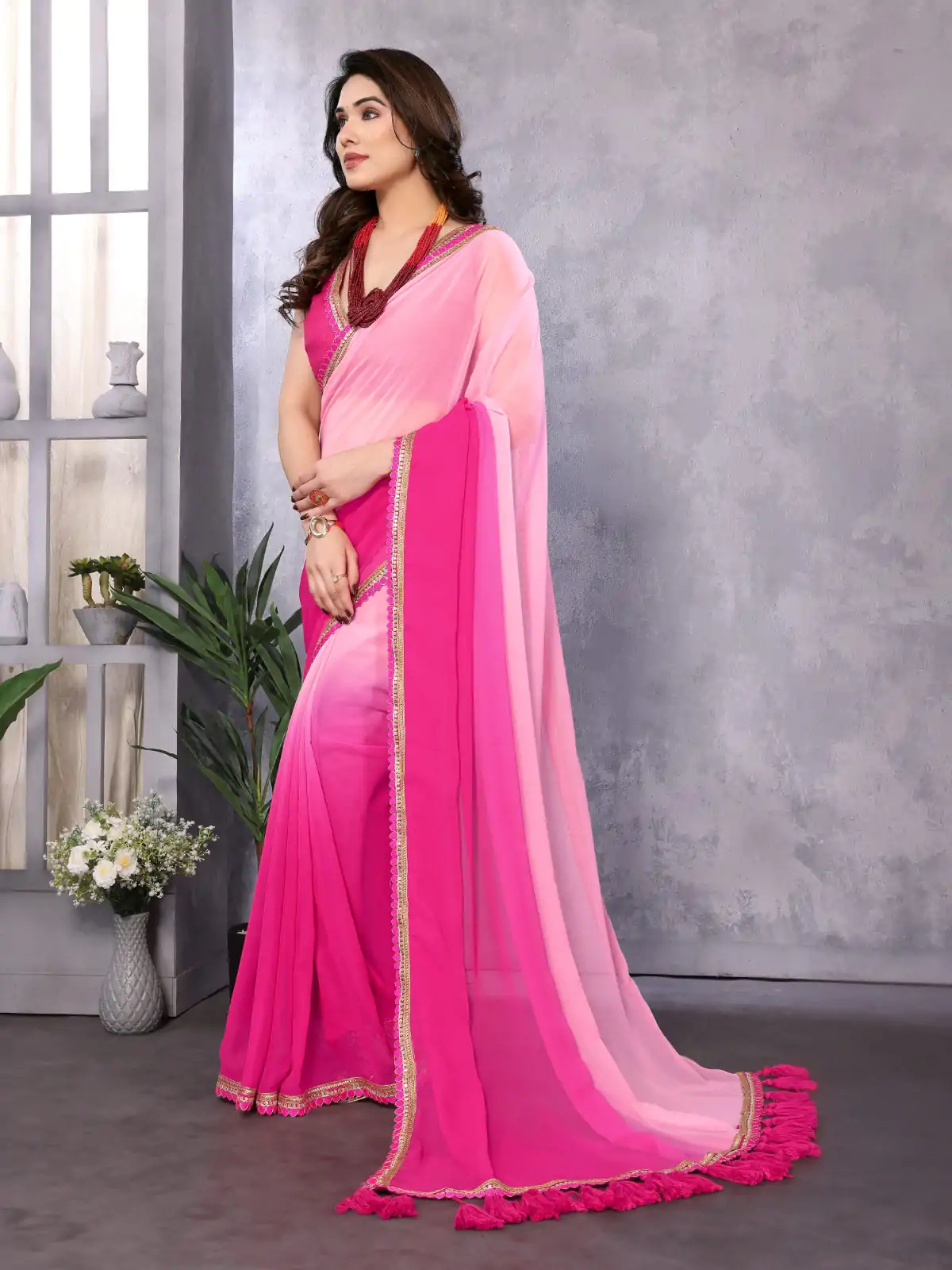 Jr Pop Rose Pink : Faux Peding Georgette Party, Wedding, Festive, Events Etc. 4-6 Working Days @1549/- Only | Sarees, Bollywood Sarees, Creative Sarees, Designer Sarees, Embroidered Sarees, Ethnic Saree, Modern Digital sarees, Party Wear Sarees