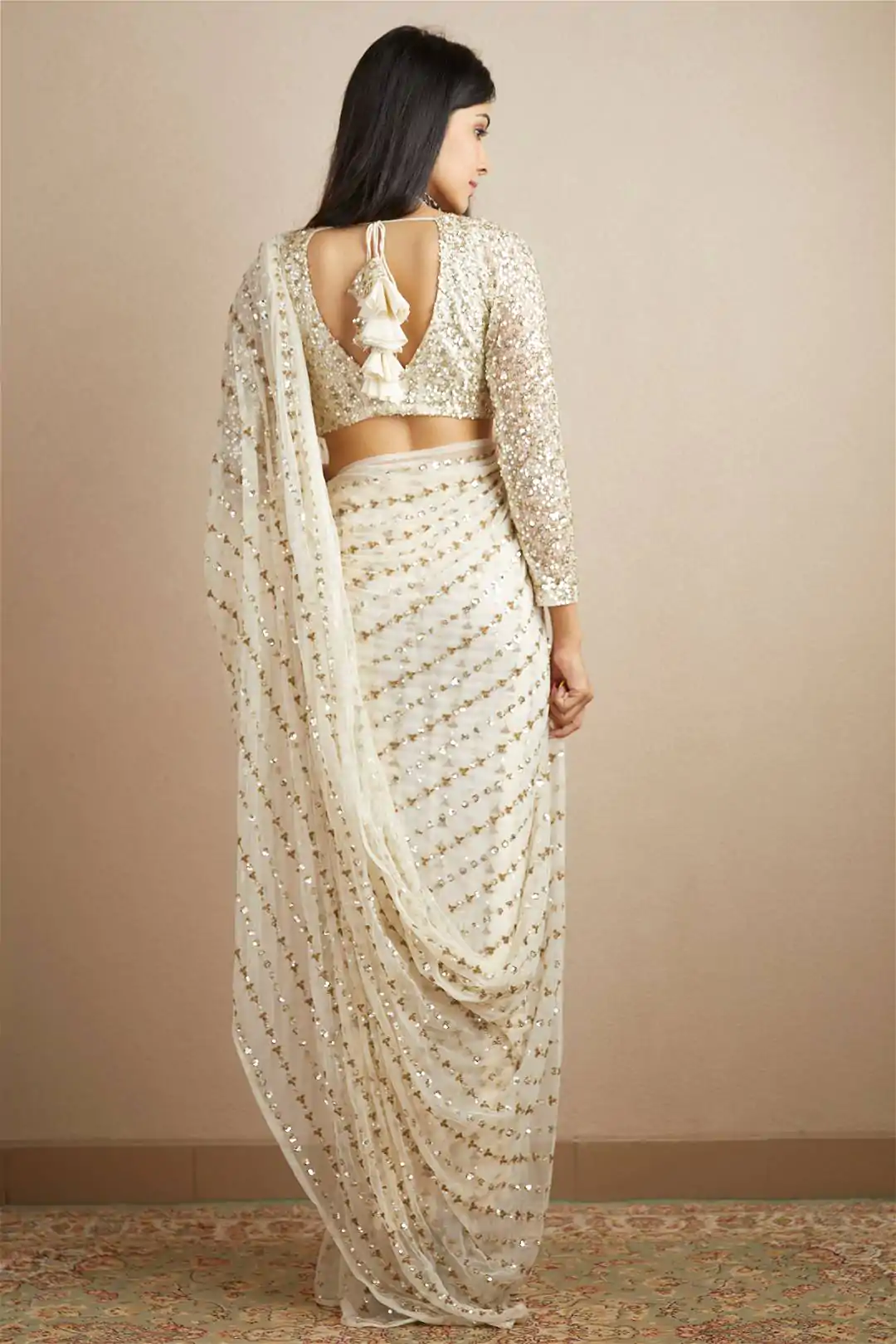 Graceful Gold Color Fox Georgette With Embroidery Work Saree