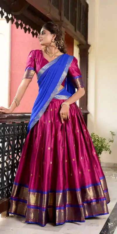 Graceful Pink Color Cotton Silk Weaving Paithani Concept Lehenga Choli