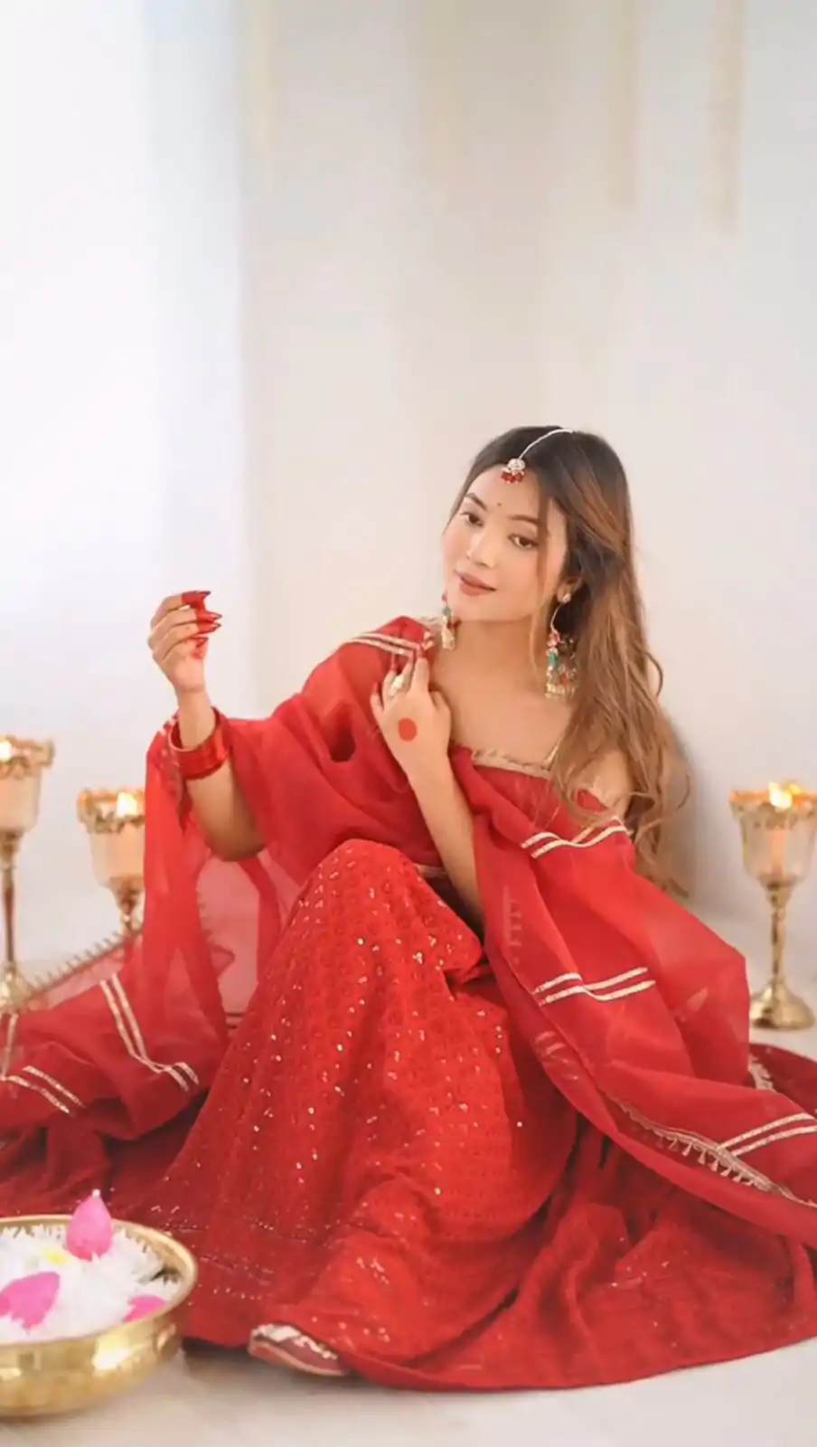 Perfect Red Color Rayon Silk Chikan kari Sequence Salwar Suit