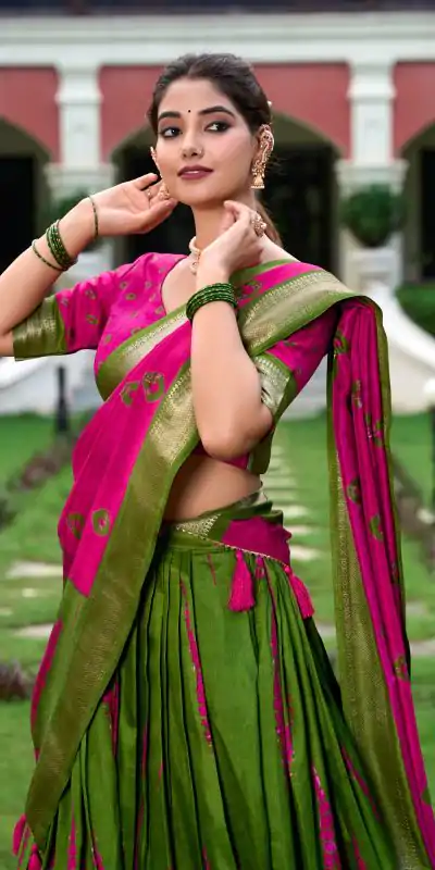 Super Pink Color Dola Silk Shibori Print Zari Weaving Lehenga Choli