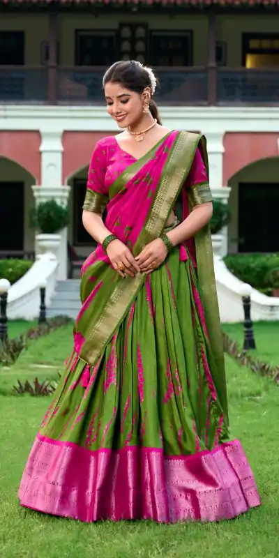 Super Pink Color Dola Silk Shibori Print Zari Weaving Lehenga Choli