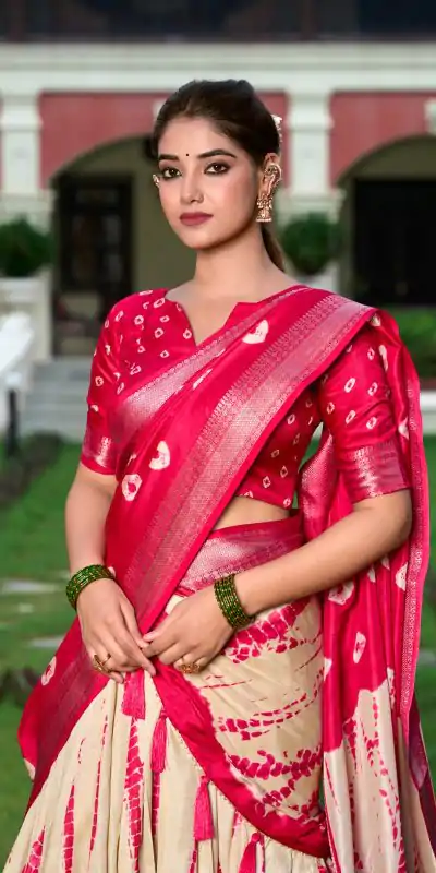 Super Red Color Dola Silk Shibori Print Zari Weaving Lehenga Choli