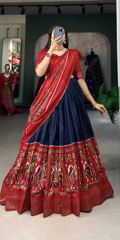LNB 1623 Navy Blue Color Fabulous Dola Silk Patola Print And Foil Work Lehenga Choli Wedding, Festive, Events Expected Delivery 4-6 Working Days@2199/- Only | Lehenga, Bollywood Lehenga, Creative Lehenga, Designer Lehenga, Embroidered Lehenga, Party Wear Lehenga