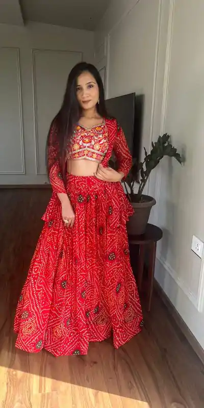  Ram 053 Red Pure Bandhrej Heavy Embroidery Sequence Lehenga Choli Wedding, Party, Festive, Events Etc.4-6 Working Days@ 2499/-only | Lehenga, Bollywood Lehenga, Creative Lehenga, Designer Lehenga, Embroidered Lehenga, Party Wear Lehenga