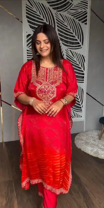 Fantastic Rani Pink Color Embroidered Chine Stich Work Real Mirror Kurti