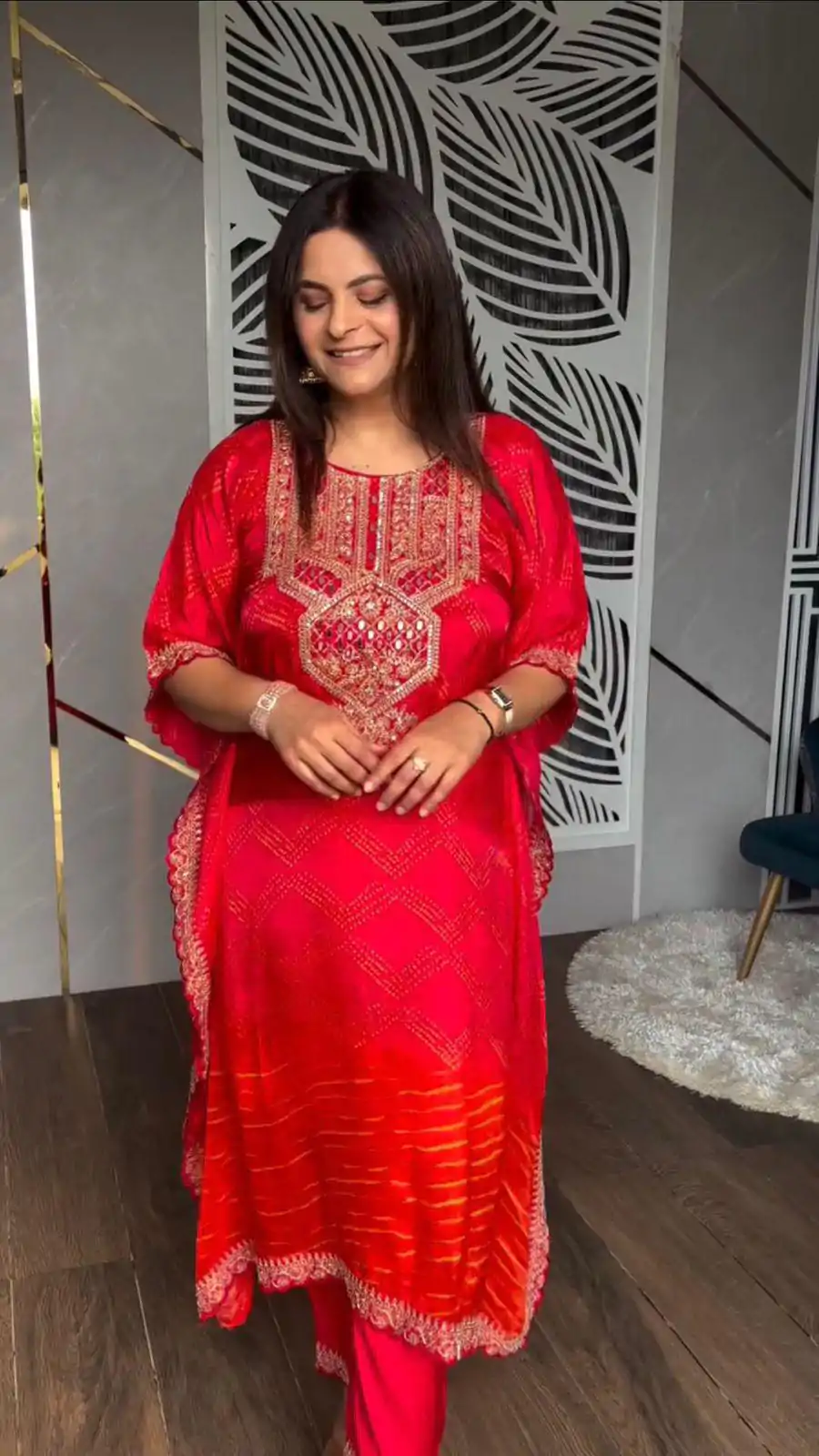 Fantastic Rani Pink Color Embroidered Chine Stich Work Real Mirror Kurti