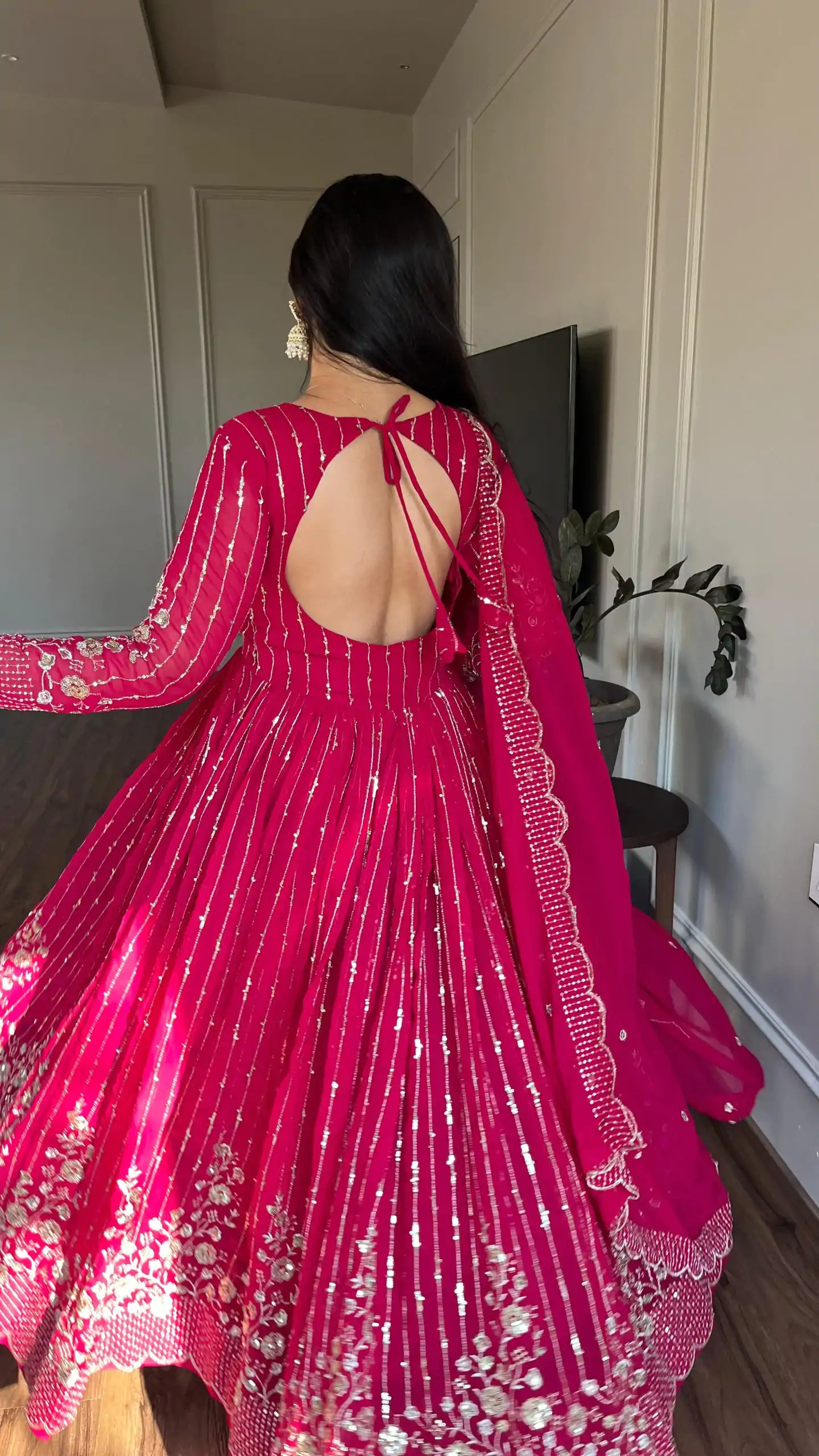 Magical Pink Color Fox Georgette sequence Embroidery Work With Gown