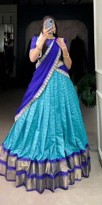 Amazing Blue Color Zari Chex With Zari Weaving Work Lehenga Choli