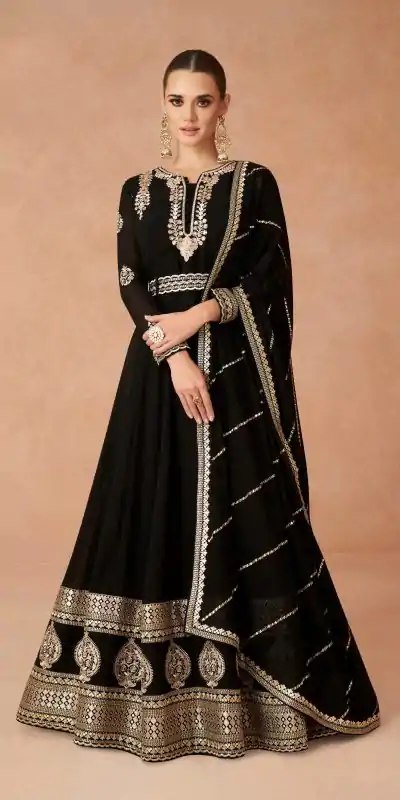 Amazing Dark Brown Color Faux Georgette With Embroidery Work Anarkali Gown