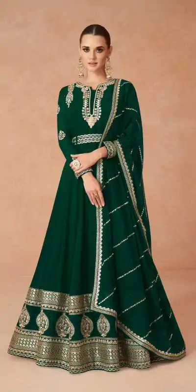 Amazing Dark green Color Faux Georgette With Embroidery Work Anarkali Gown