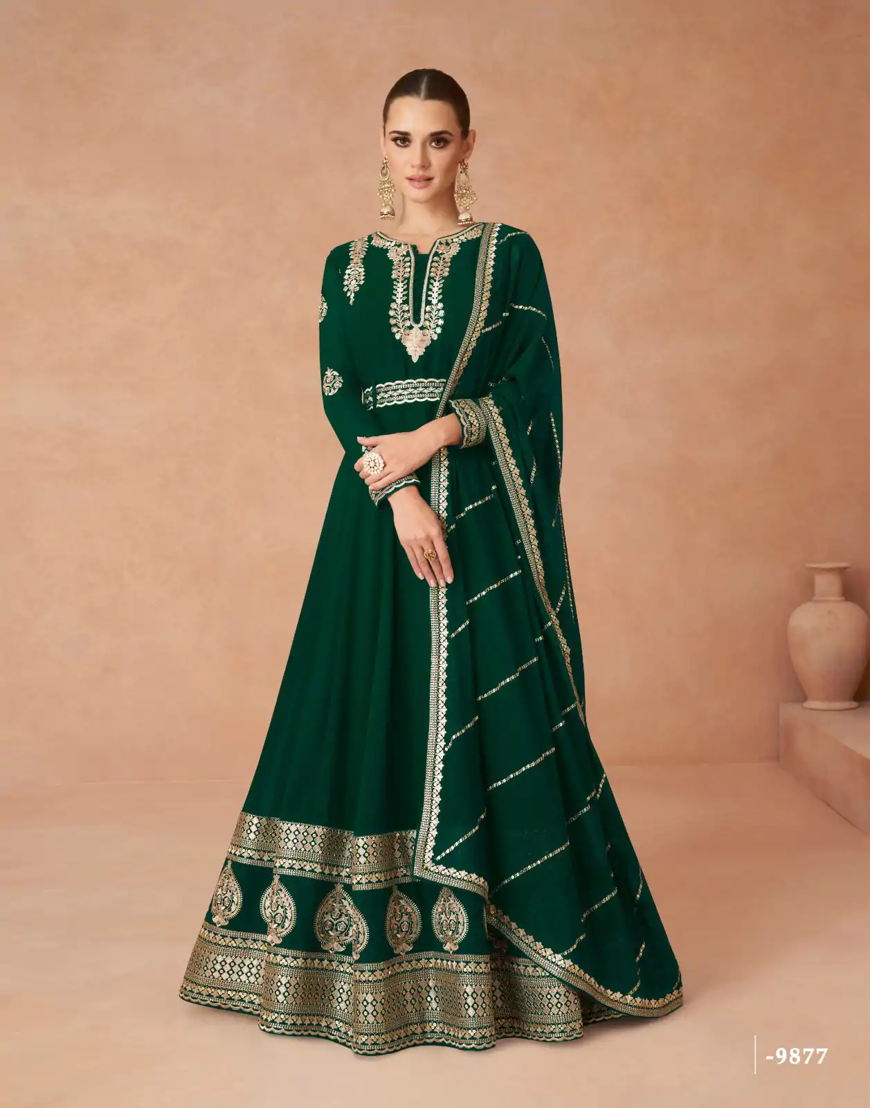 Amazing Dark green Color Faux Georgette With Embroidery Work Anarkali Gown