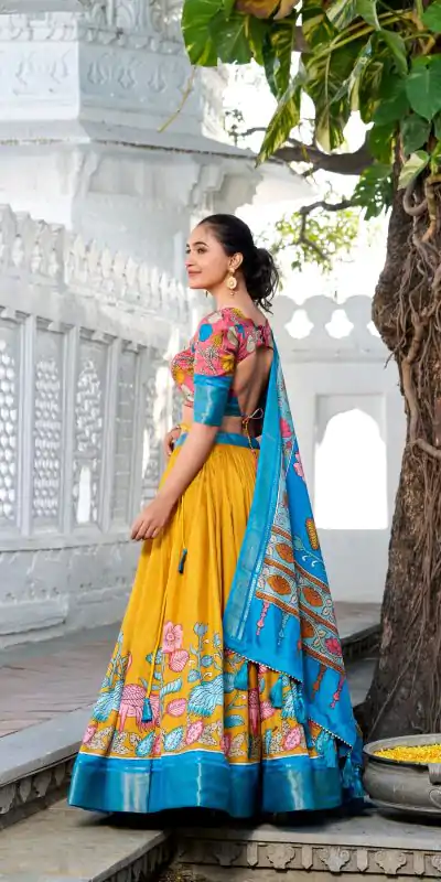 LNB 1234 Sky Blue Color Dola Silk Kalamkari Print Zari Border Lehenga Choli Wedding, Party, Festive, Events Etc. Delivery 4-6 Working Days Rs 2149 | Lehenga, Bollywood Lehenga, Creative Lehenga, Designer Lehenga, Embroidered Lehenga, Party Wear Lehenga