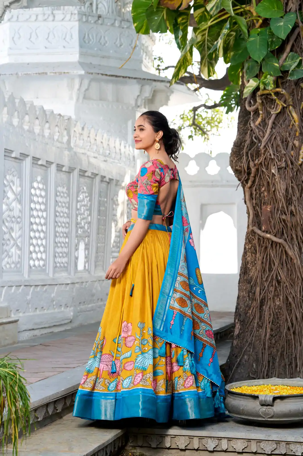 LNB 1234 Sky Blue Color Dola Silk Kalamkari Print Zari Border Lehenga Choli  Wedding, Party, Festive, Events Etc. Delivery 4-6 Working Days Rs 2149 | Lehenga, Bollywood Lehenga, Creative Lehenga, Designer Lehenga, Embroidered Lehenga, Party Wear Lehenga