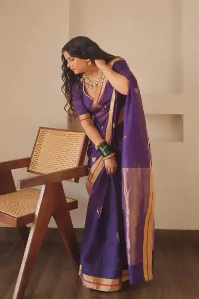 Amazing Violet Color Soft Lichi Silk Jacquard Work On All Over Saree